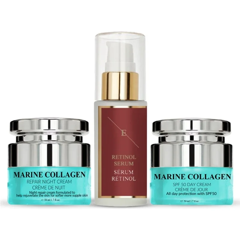 Erth Skin London Retinol Serum + Marine Collagen Night Cream + Marine Collagen SPF 50 Day Cream 30ml + 50ml + 50ml