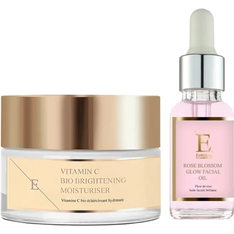 Erth Skin London Rose Blossom Glow Facial Oil + Vitamin C Bio Brightening Moisturiser 30ml + 50ml