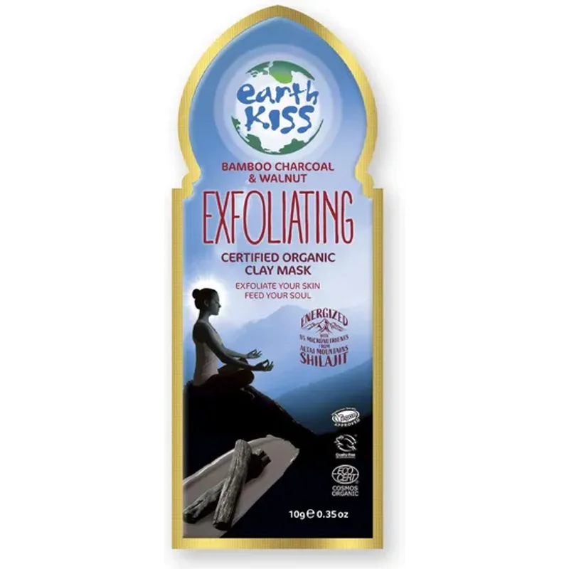 Earth Kiss Inspirations Exfoliating Organic Clay Mask With Shilajit, Bamboo Charcoal & Walnut To Exfoliate Your Skin 10g