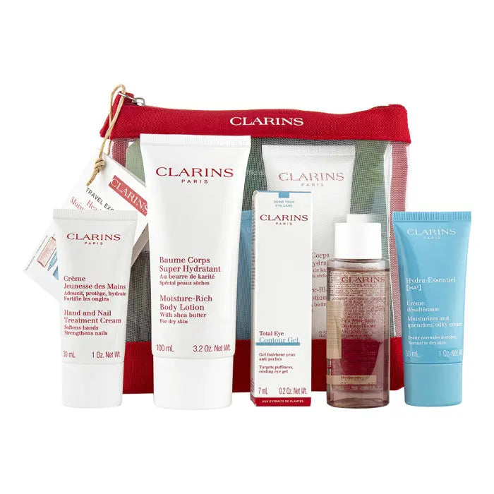 Clarins Head-to-Toe Moisturizing 5-Piece Essentials with Travel Bag