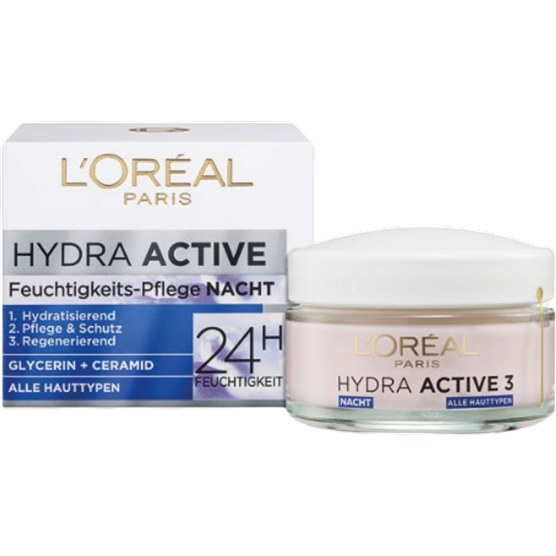L'Oréal Paris Hydra Active 3 Night Moisturising Face Cream For All Skin Types - 50 ml