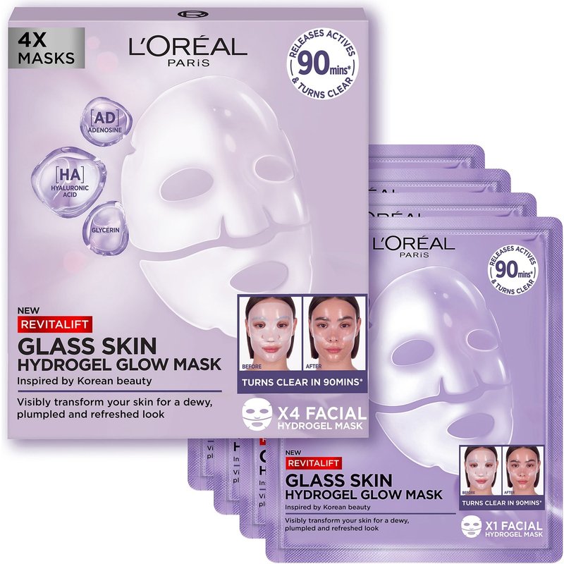 L'Oréal Paris Revitalift Filler Glass Skin Hydrogel Glow Mask 4 pack