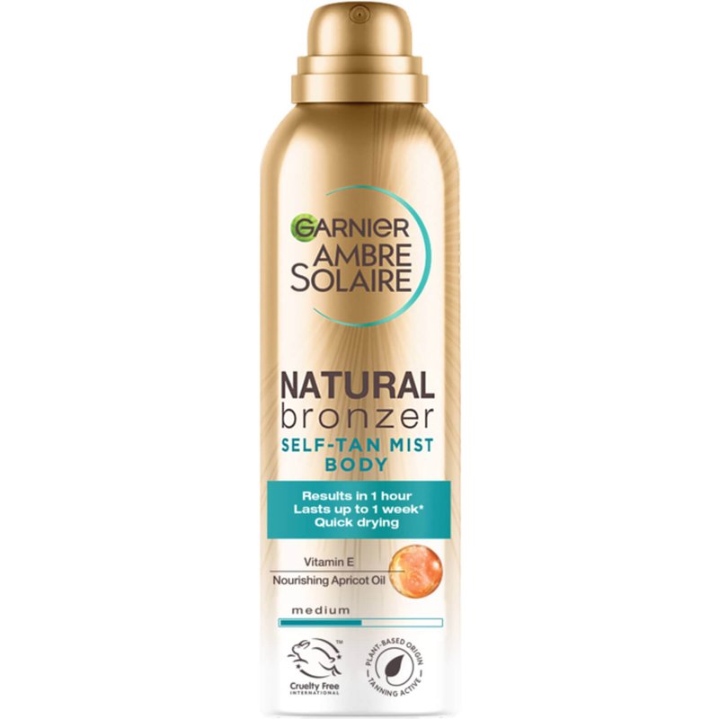 Garnier Ambre Solaire Natural Bronzer Quick Drying Body Self Tan Mist Medium 150ml