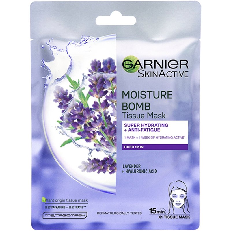 Garnier Moisture Bomb Lavender Hydrating Face Sheet Mask for Fatigued Skin 32g