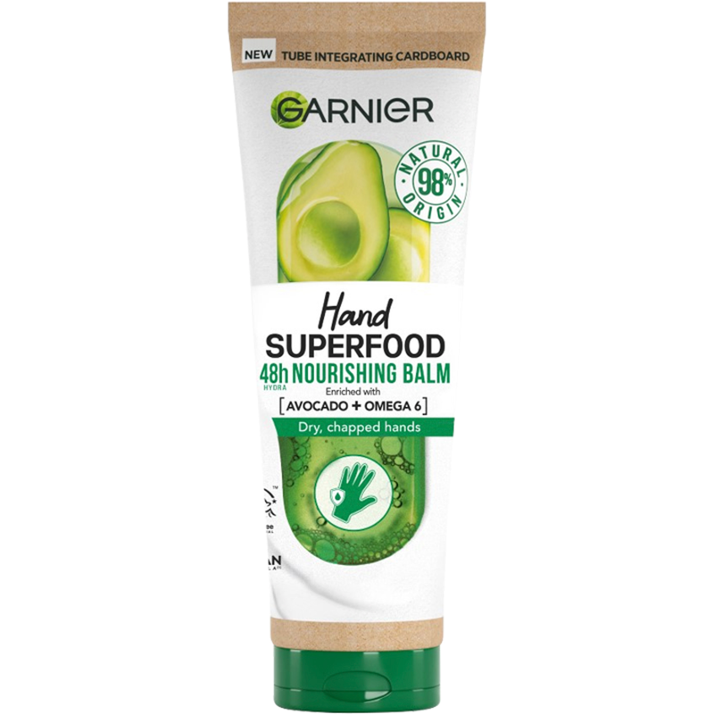 Garnier Vegan Hand Superfood, Nourishing Hand Cream with Avocado and Omega 6 for Dry Hands 75ml