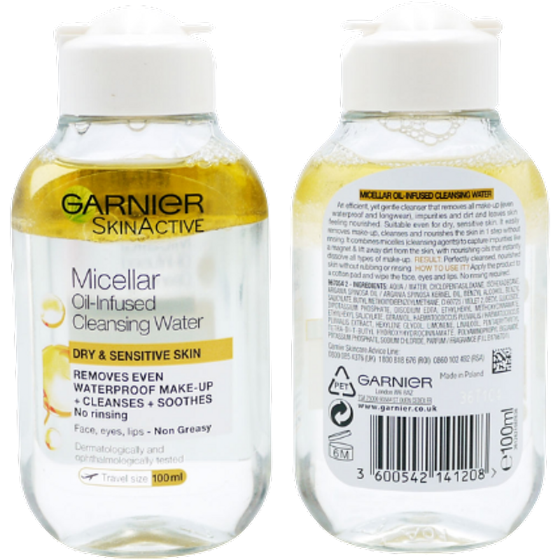 Garnier SkinActive Micellar Oil-Infused Cleansing Water for Dry & Sensitive Skin - 100 ml
