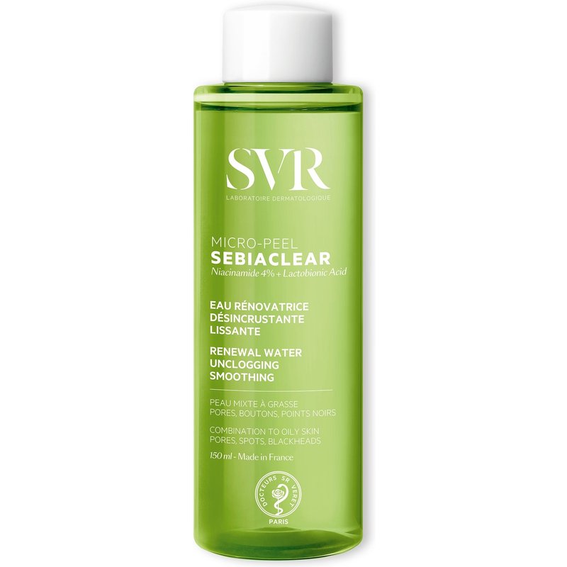 SVR SEBIACLEAR Micro-Peel - Salycilic & Lactobionic Acid Unclogging Anti-Blemish Face Essence for Acne-Prone, Oily Skin, 150ml