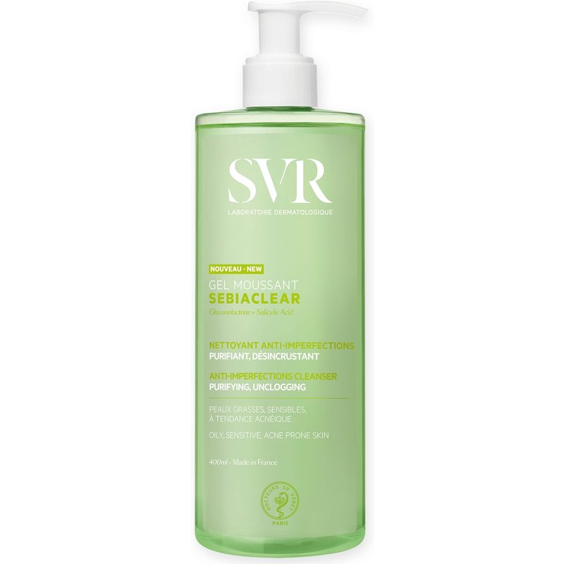 SVR SEBIACLEAR Foaming Purifying, Soap-Free Salicylic Acid Face & Body Cleanser for Oily, Acne-Prone, Combination Skin, 400ml