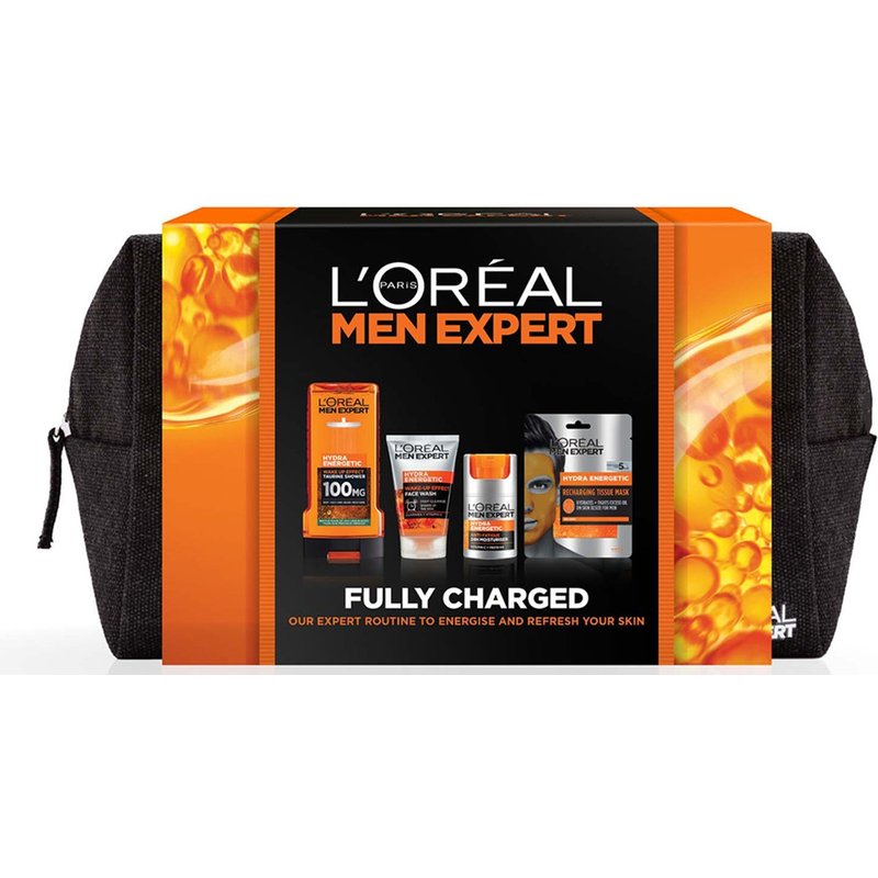L'Oreal Paris Men Expert Fully Charged Washbag 4 Piece Gift Set For Him