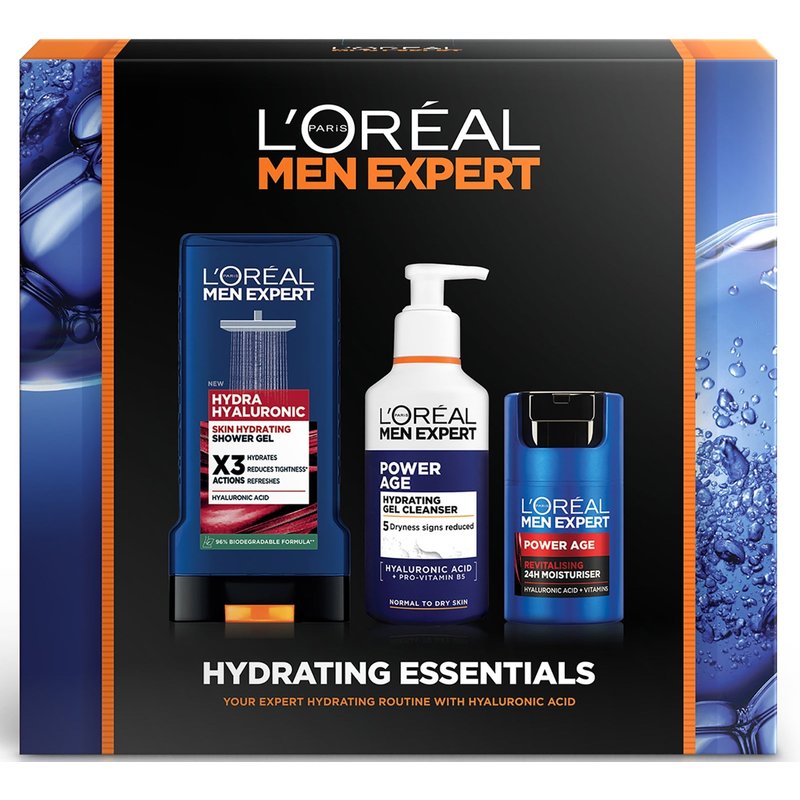 L'Oréal Paris Men Expert Hydrating Essentials Gift Set: Shower Gel, Cleanser and Moisturiser Complete Grooming Trio