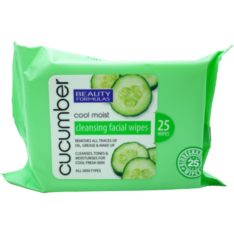 Beauty Formulas Cucumber Cleansing Facial Wipes – 25 pcs