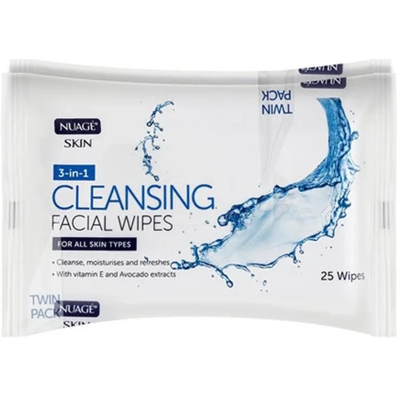 Nuage 3 In 1 Skin Cleansing Facial Wipes 2 x 25 Wipes