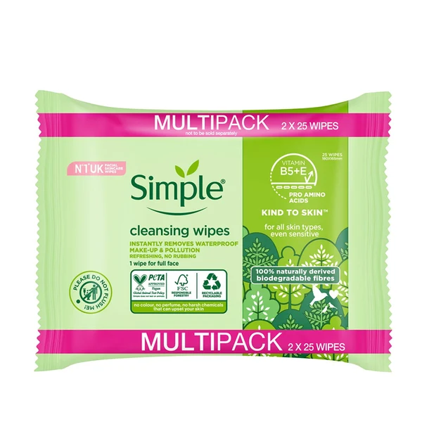 Simple Kind to Skin Bio-degradable Cleansing Wipes 50 wipes