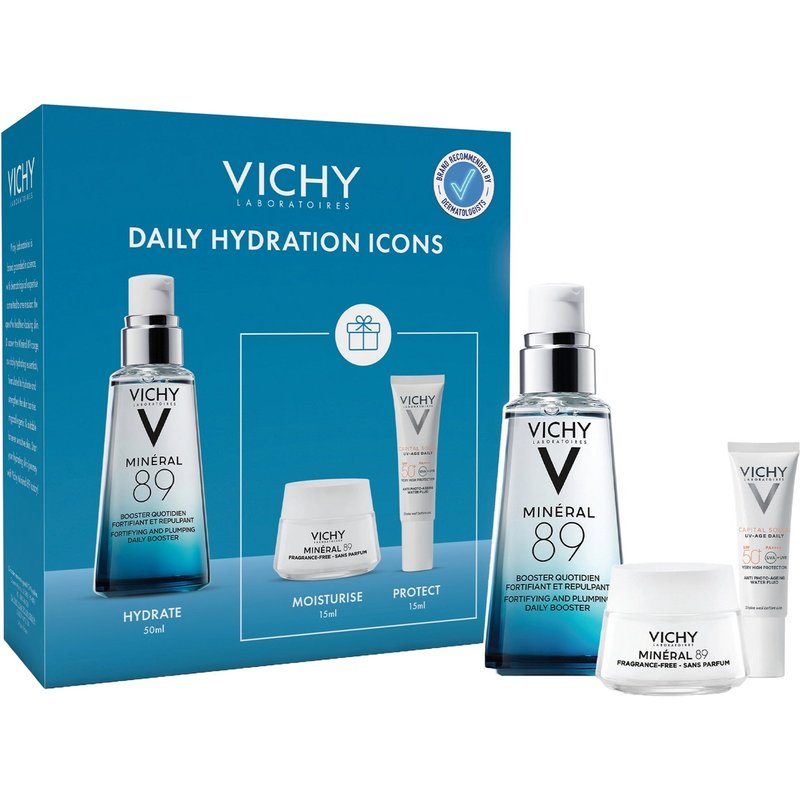 Vichy Mineral 89 Hyaluronic Acid Daily Hydration Kit: Serum, Moisturiser, and SPF50 (Worth £43.79)