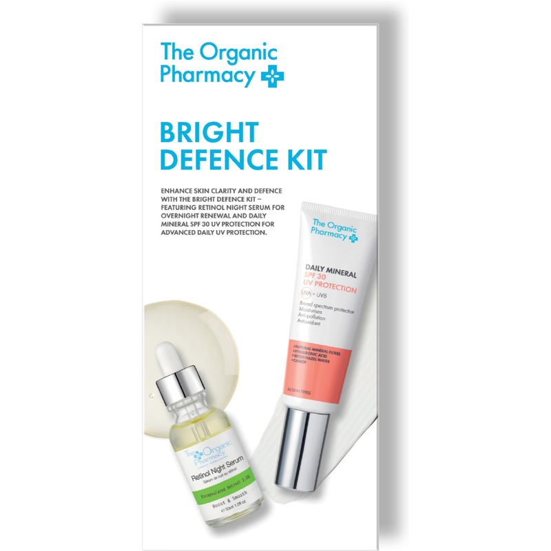 The Organic Pharmacy Bright Defence Gift Set with 2.5% Retinol & Mineral SPF 30 | Retinol Night Serum + Daily SPF Duo