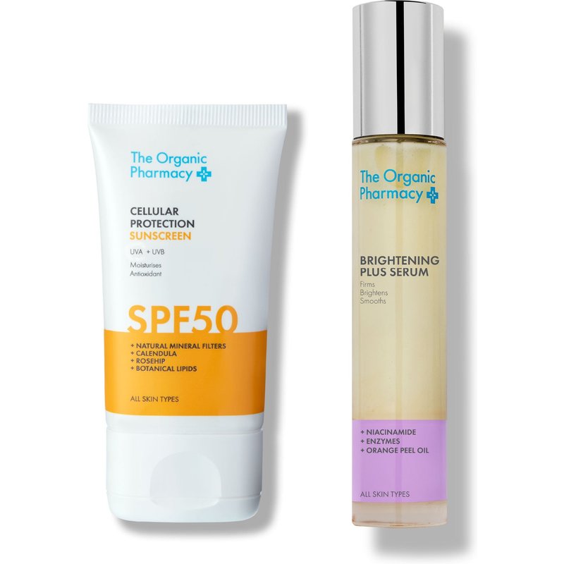 The Organic Pharmacy Radiance Protection Duo | Mineral SPF 50 & Brightening Niacinamide Serum Set
