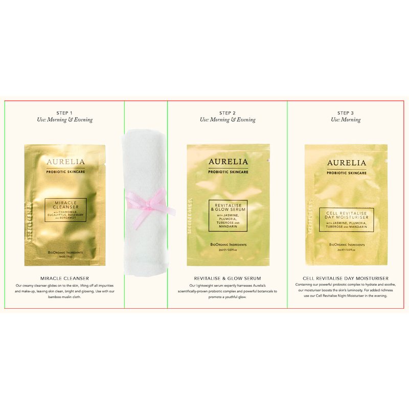 Aurelia Probiotic Skincare 3 Step Sachet Card with Muslin Cloth (Free Gift)