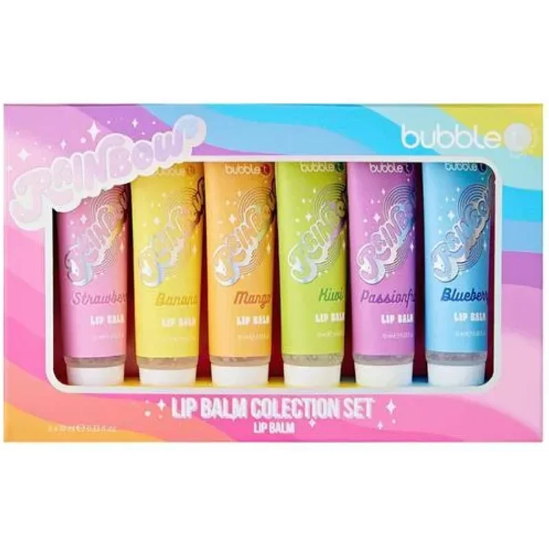 Bubble T Rainbow Lip Balm Collection Set 6 Fruity Flavours