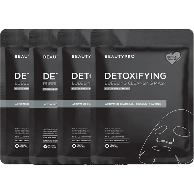 BeautyPro DETOXIFYING Bubbling Cleansing Sheet Mask With Activated Charcoal Pack of 4