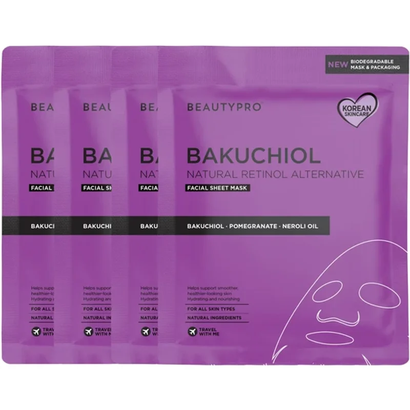 BeautyPro BAKUCHIOL Facial Sheet Mask Pack of 4