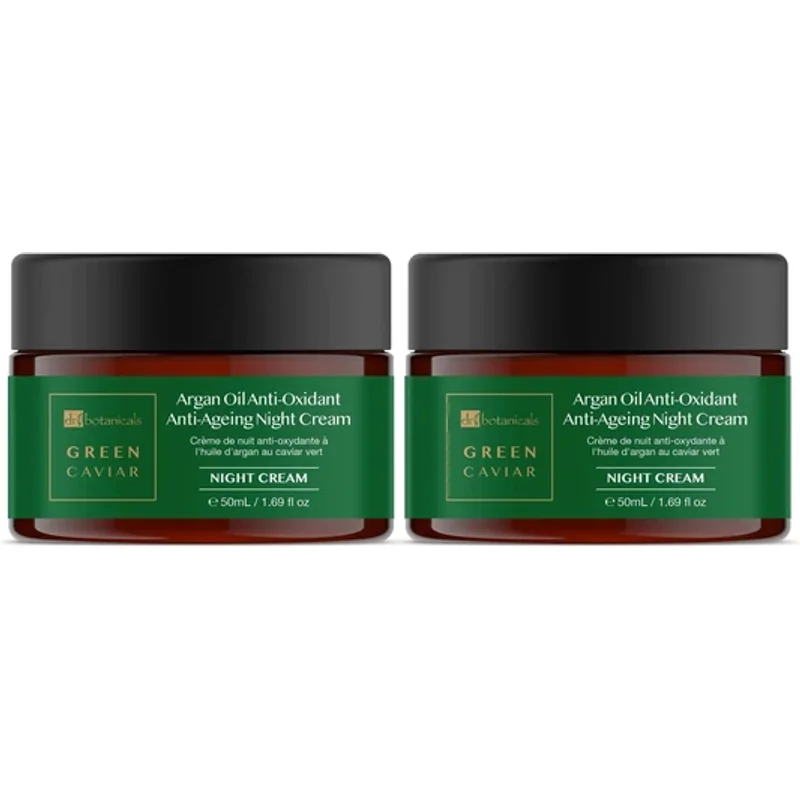 Dr Botanicals Green Caviar & Argan Oil Anti-Oxidant Anti-Ageing Night Cream 2 x 50ml