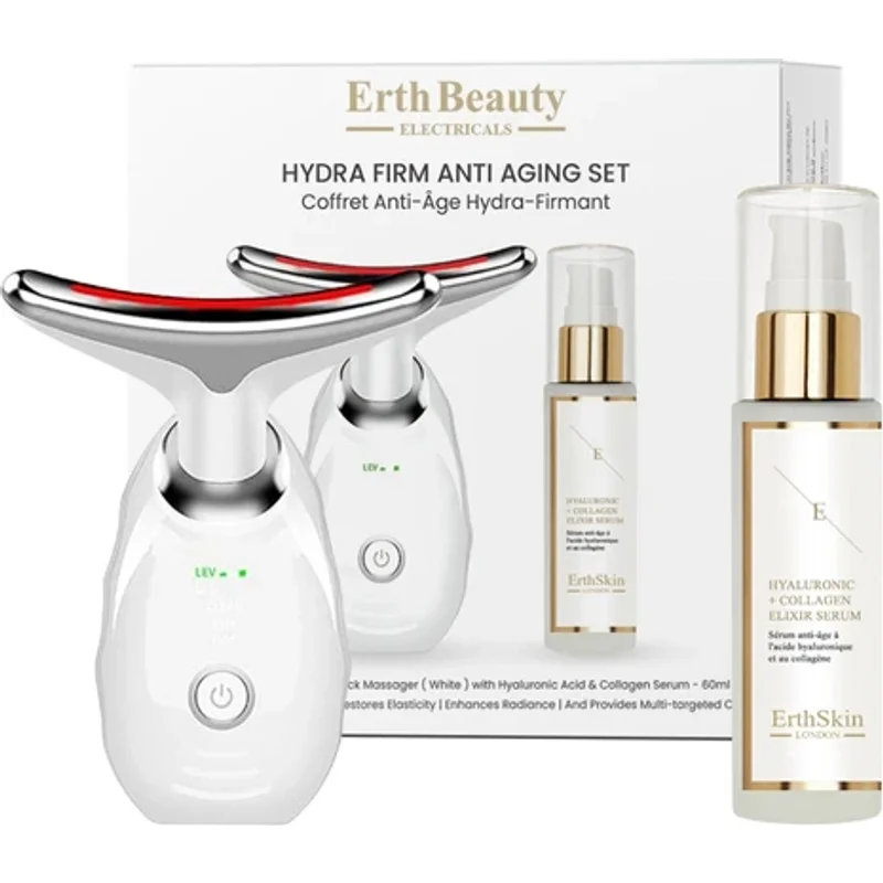 Erth Skin London Hydra Firm Anti Ageing Set Age Defying Face And Neck Massager White With HA Serum