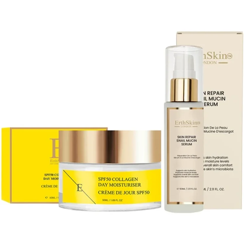 Erth Skin London Skin Repair Snail Mucin Serum + SPF 50 Collagen Day Cream 60ml + 50ml