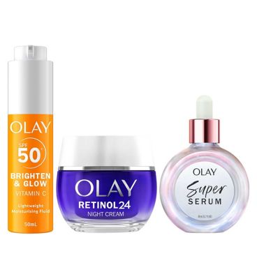 Olay Vitamin C Face Fluid SPF50, Super Serum Hydrating Face Serum 50ml  Olay Retinol 24 Night Cream 50ml Bundle