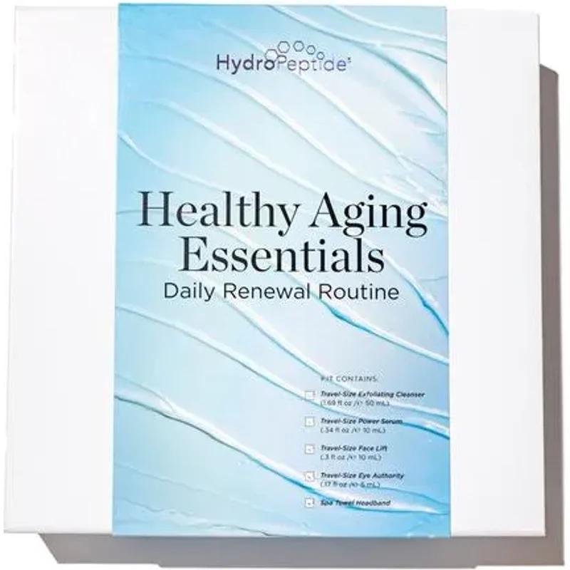 HydroPeptide Healthy Ageing Essentials 50ml Exfoliating Cleanser, 5ml Eye Authority, 10ml Face Lift, 10ml Power Serum & Towel Headband