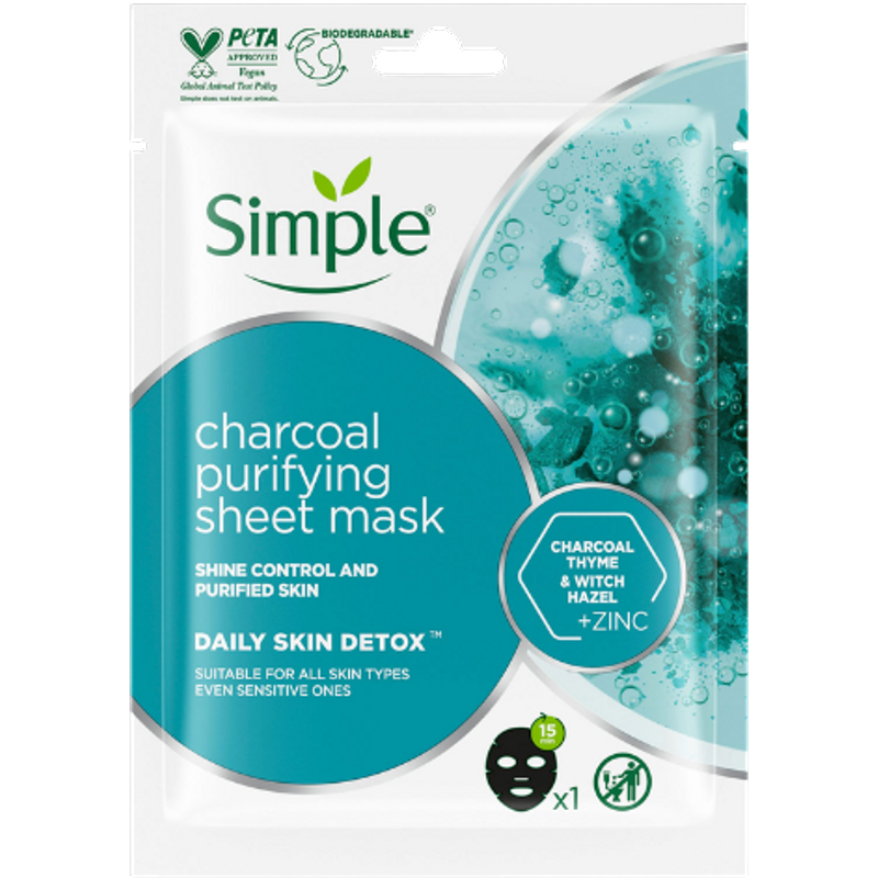 Simple Daily Skin Detox Purifying Charcoal Sheet Face Mask