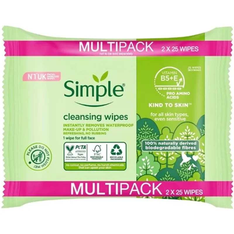 Simple Kind To Skin Biodegradable Cleansing Wipes 25 Wipes