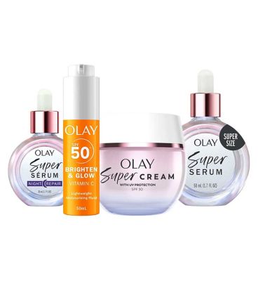 Olay Super Cream Face Moisturiser, Olay Super Serum Night 30ml, Olay Super Serum 50ml  Olay Vit C Moisturiser Face Fluid Bundle