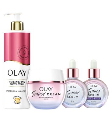 Olay Replenishing Bundle Hyaluronic Acid Body Lotion 500ml  Super Cream SPF30 50ml